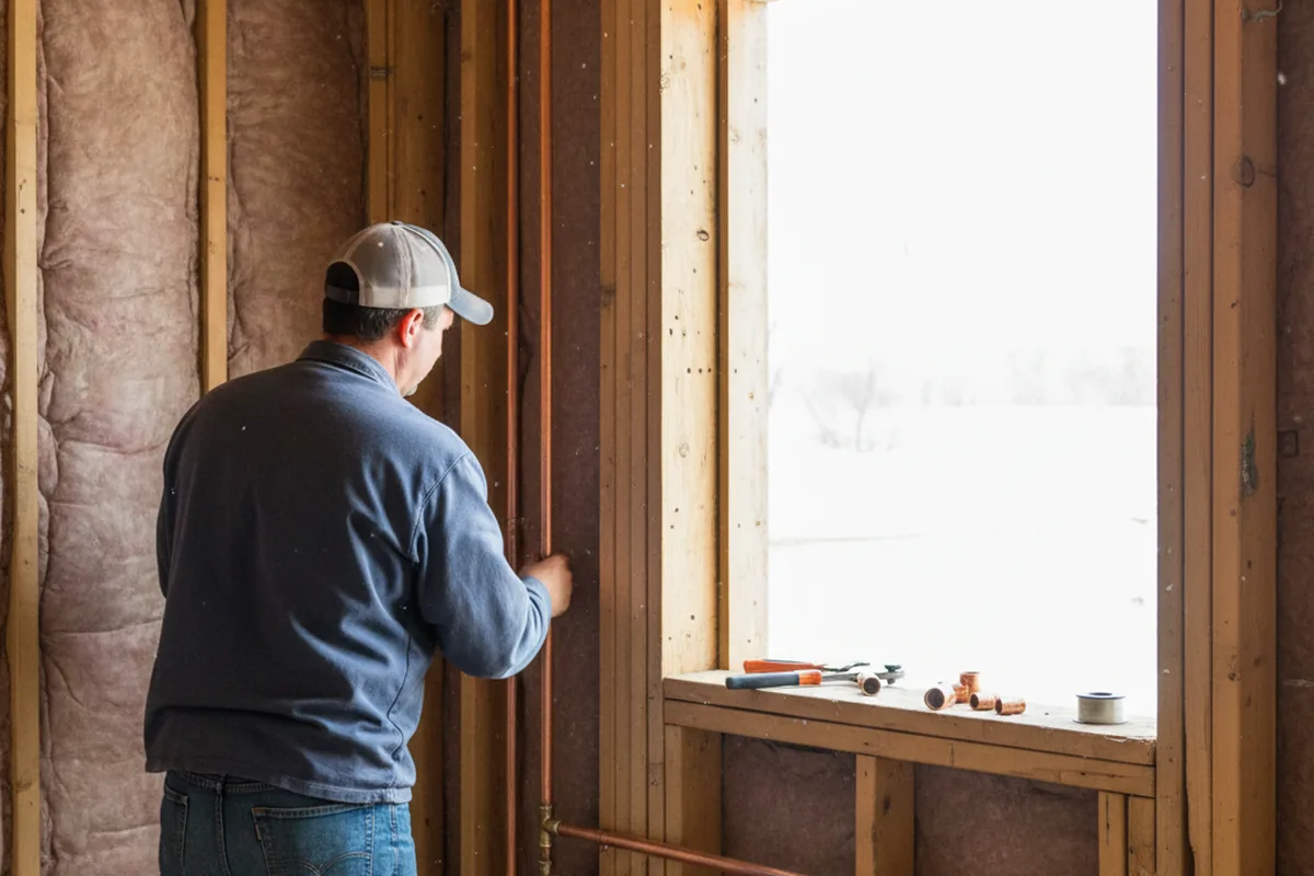 Licensed plumber running new copper supply lines in a Holcomb home