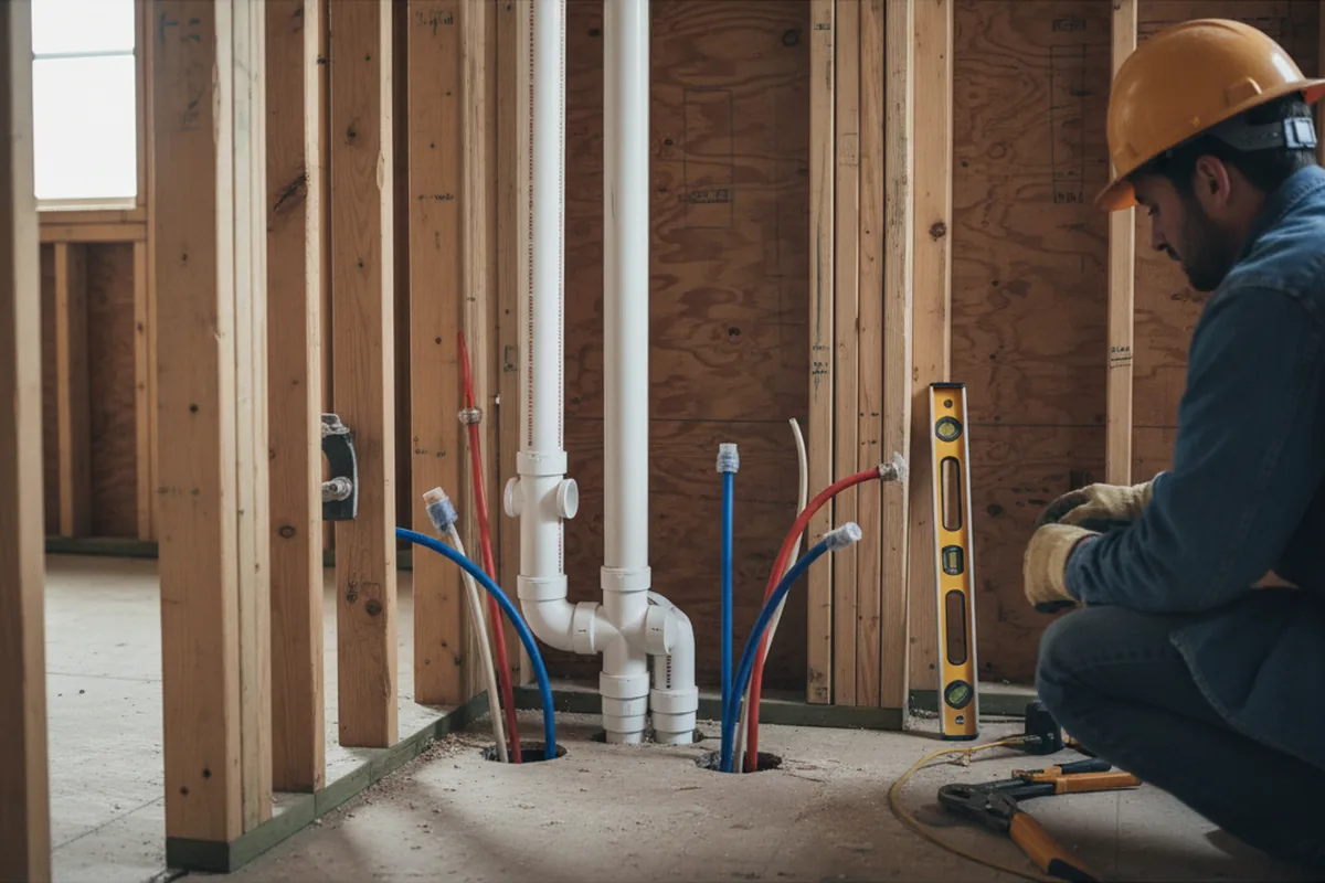 Drain and supply rough-in during Drain Cleaning in Holcomb