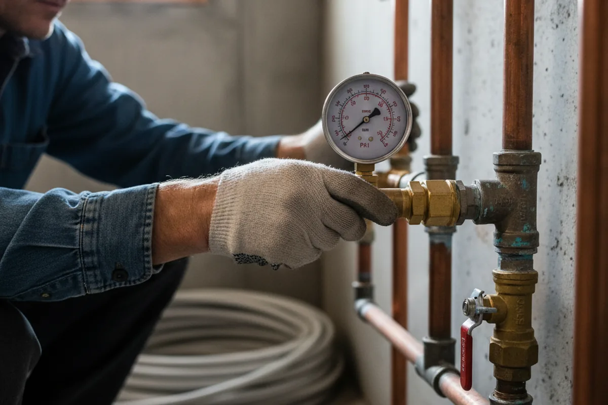 Pressure testing a repaired line during Water Line Repair in Holcomb